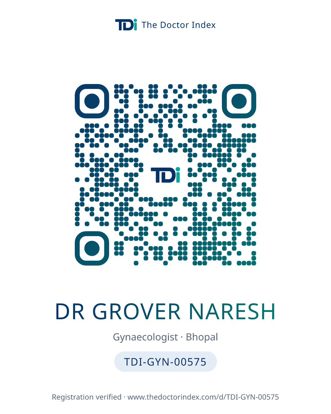 QR card for Dr Grover Naresh, TDI-GYN-00575
