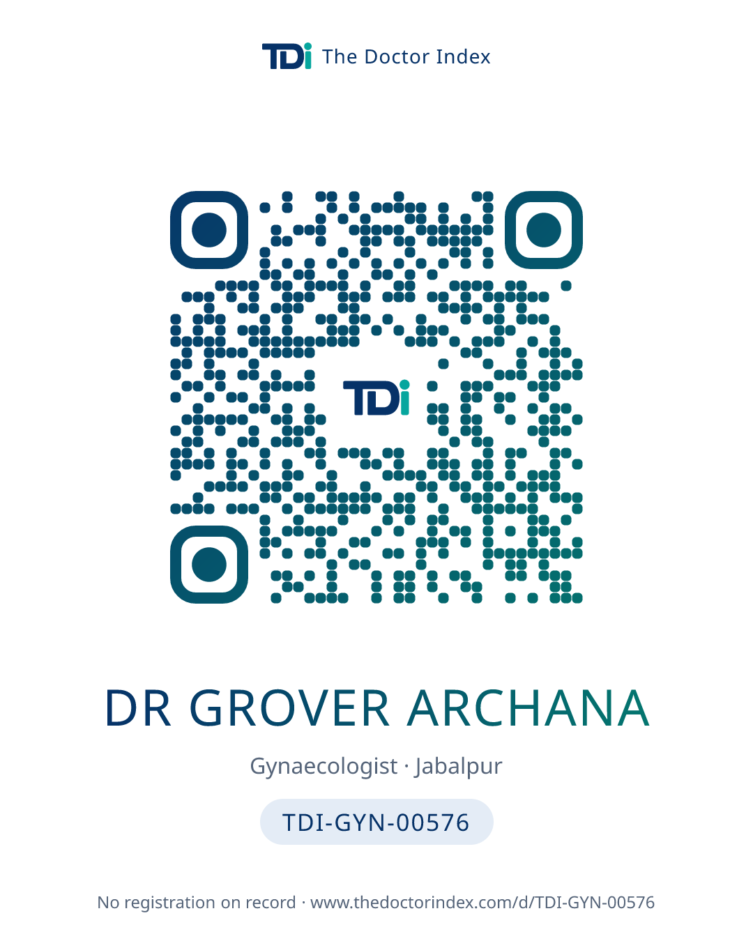 QR card for Dr Grover Archana, TDI-GYN-00576