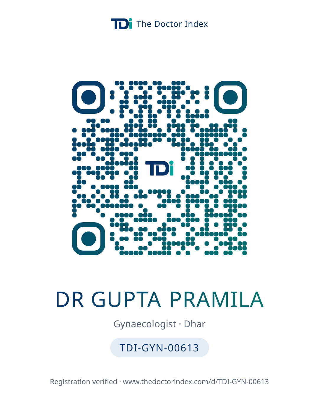 QR card for Dr Gupta Pramila, TDI-GYN-00613
