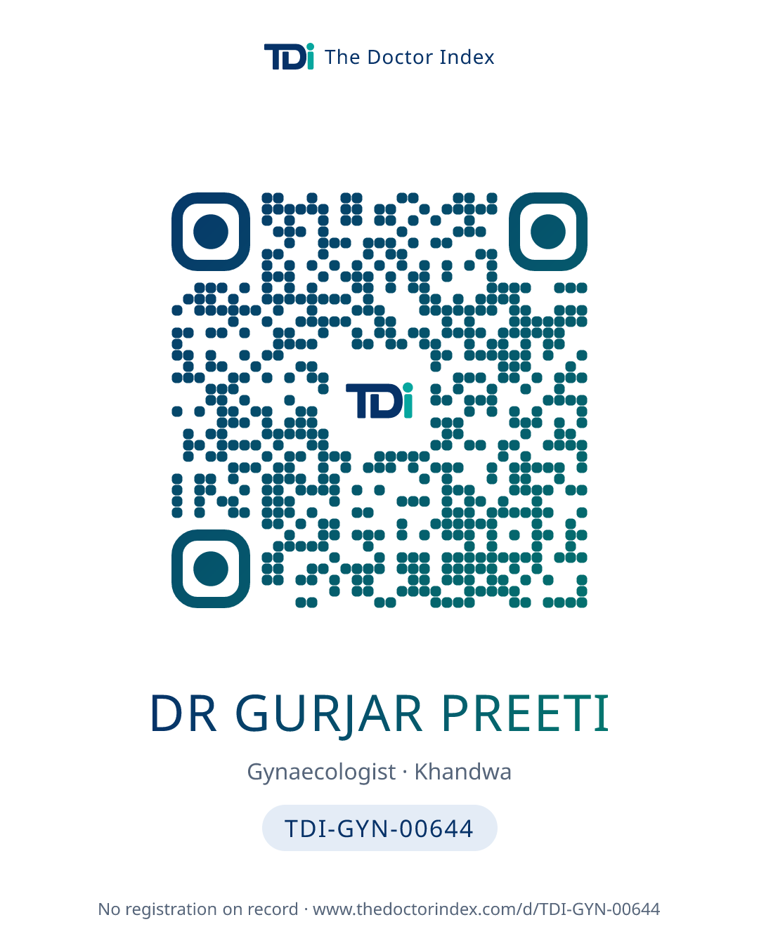 QR card for Dr Gurjar Preeti, TDI-GYN-00644