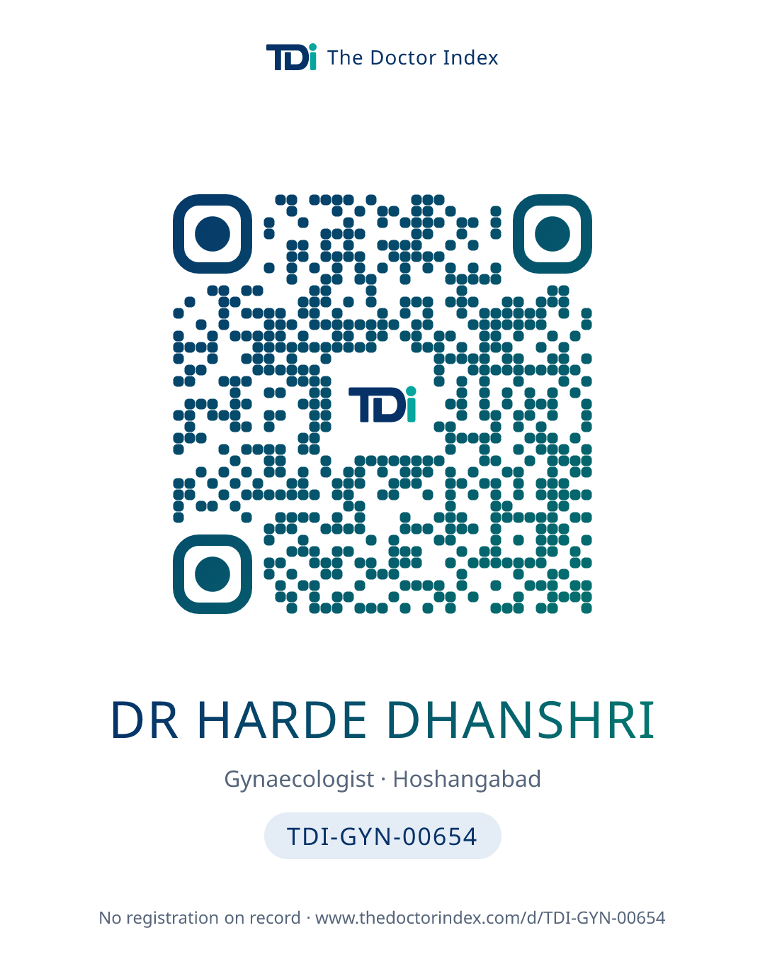 QR card for Dr Harde Dhanshri, TDI-GYN-00654