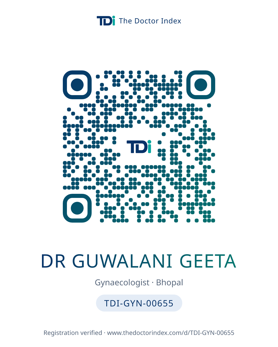 QR card for Dr Guwalani Geeta, TDI-GYN-00655