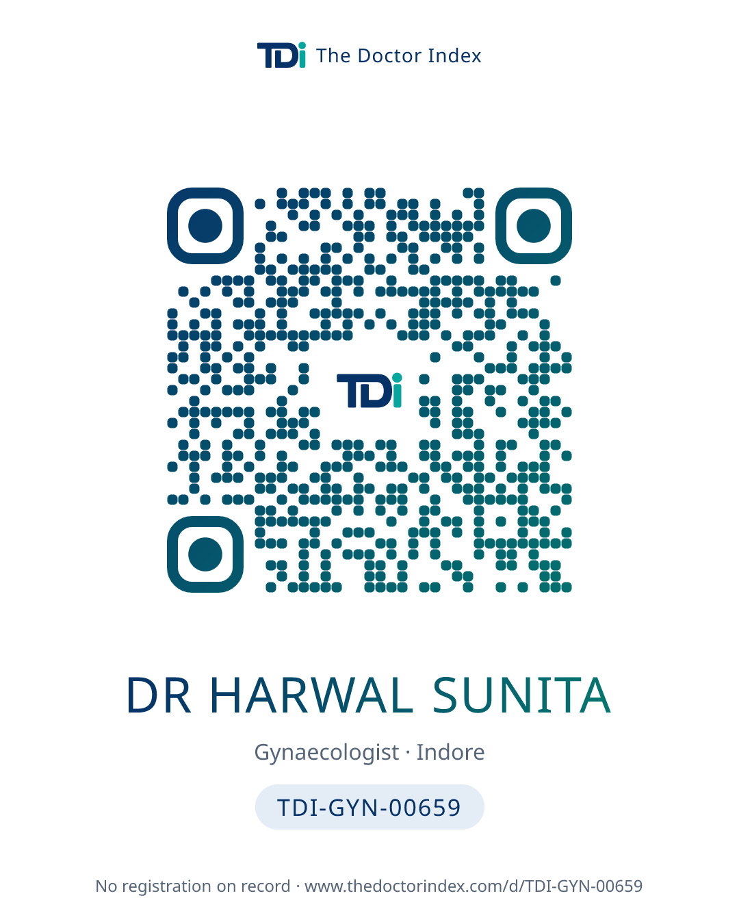 QR card for Dr Harwal Sunita, TDI-GYN-00659