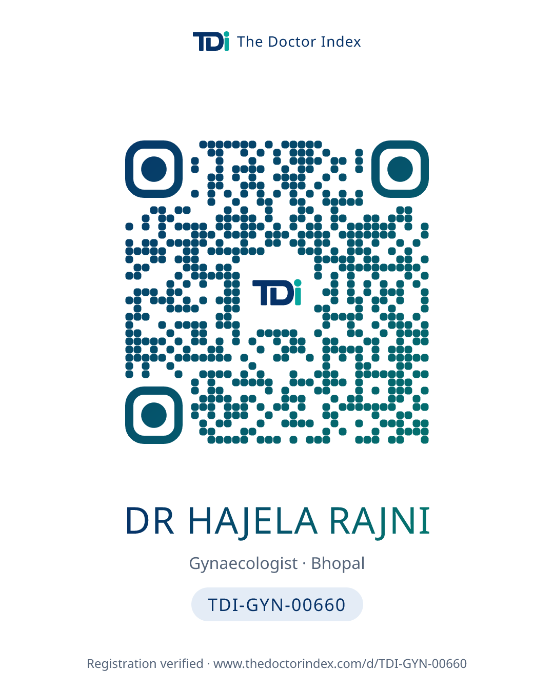 QR card for Dr Hajela Rajni, TDI-GYN-00660