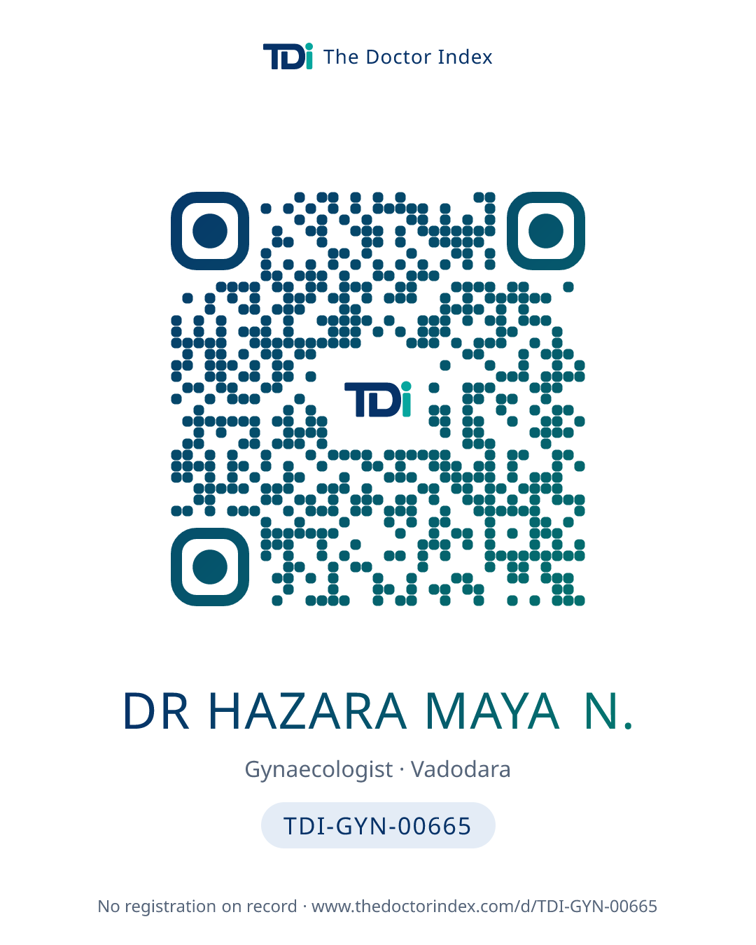 QR card for Dr Hazara Maya N., TDI-GYN-00665