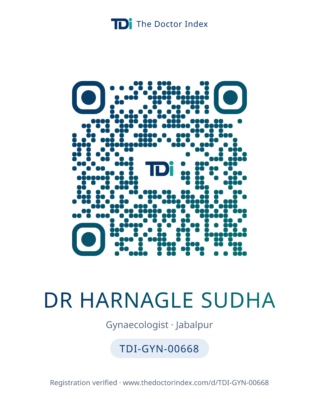 QR card for Dr Harnagle Sudha, TDI-GYN-00668