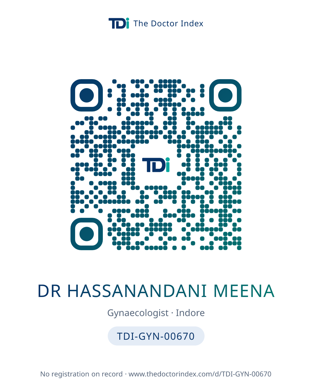 QR card for Dr Hassanandani Meena, TDI-GYN-00670