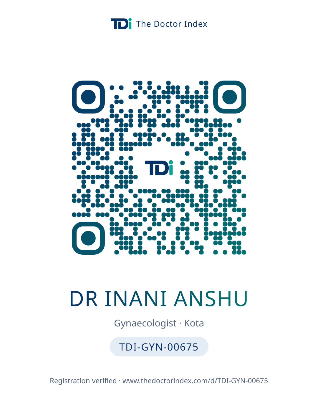 QR card for Dr Inani Anshu, TDI-GYN-00675