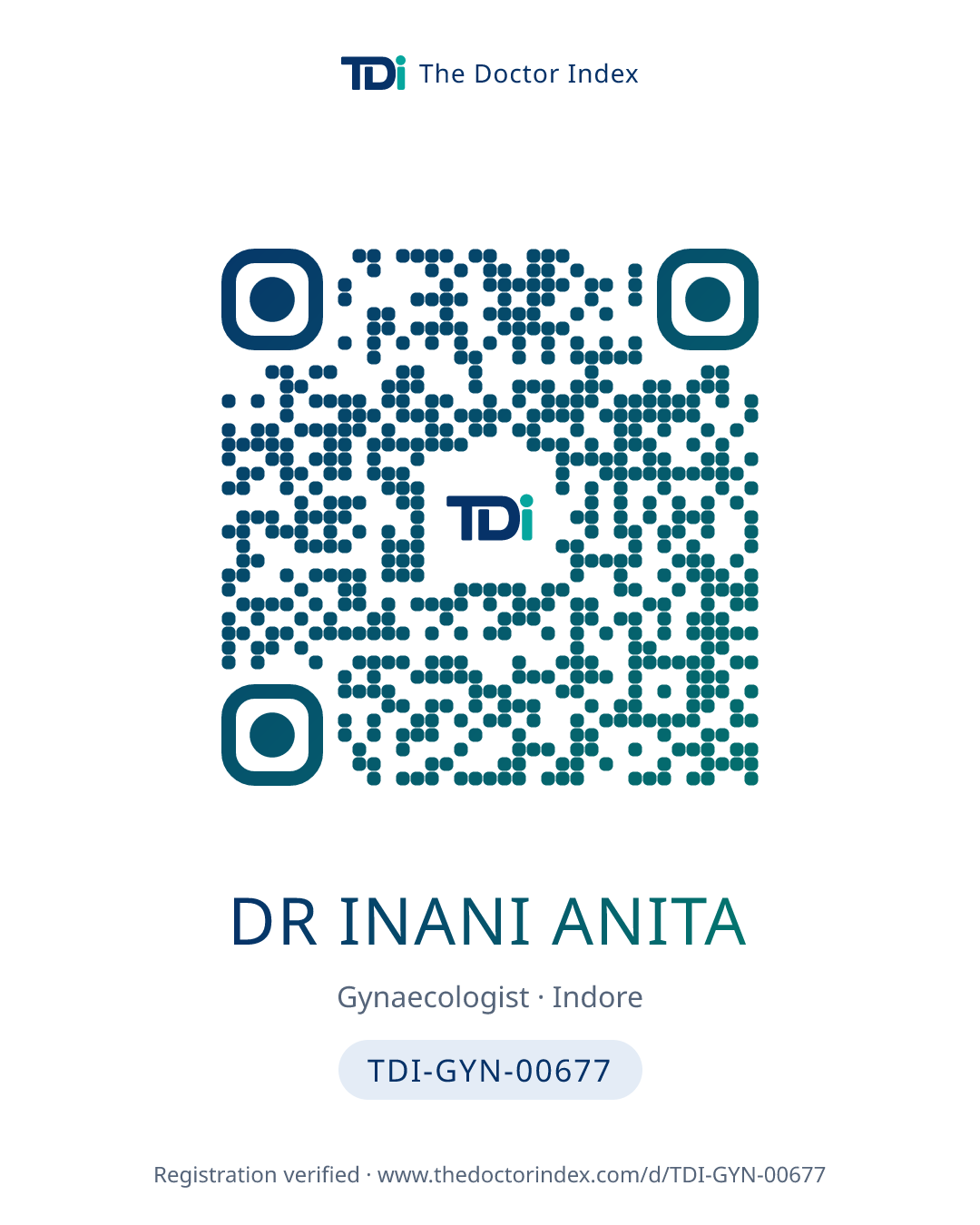 QR card for Dr Inani Anita, TDI-GYN-00677