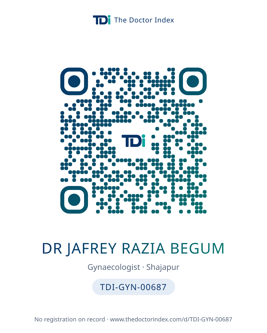 QR card for Dr Jafrey Razia Begum, TDI-GYN-00687