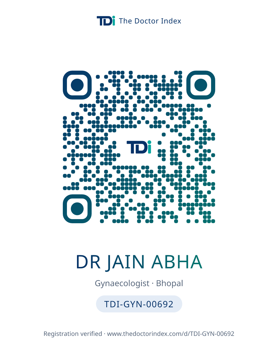 QR card for Dr Jain Abha, TDI-GYN-00692