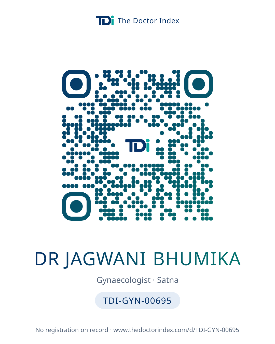 QR card for Dr Jagwani Bhumika, TDI-GYN-00695