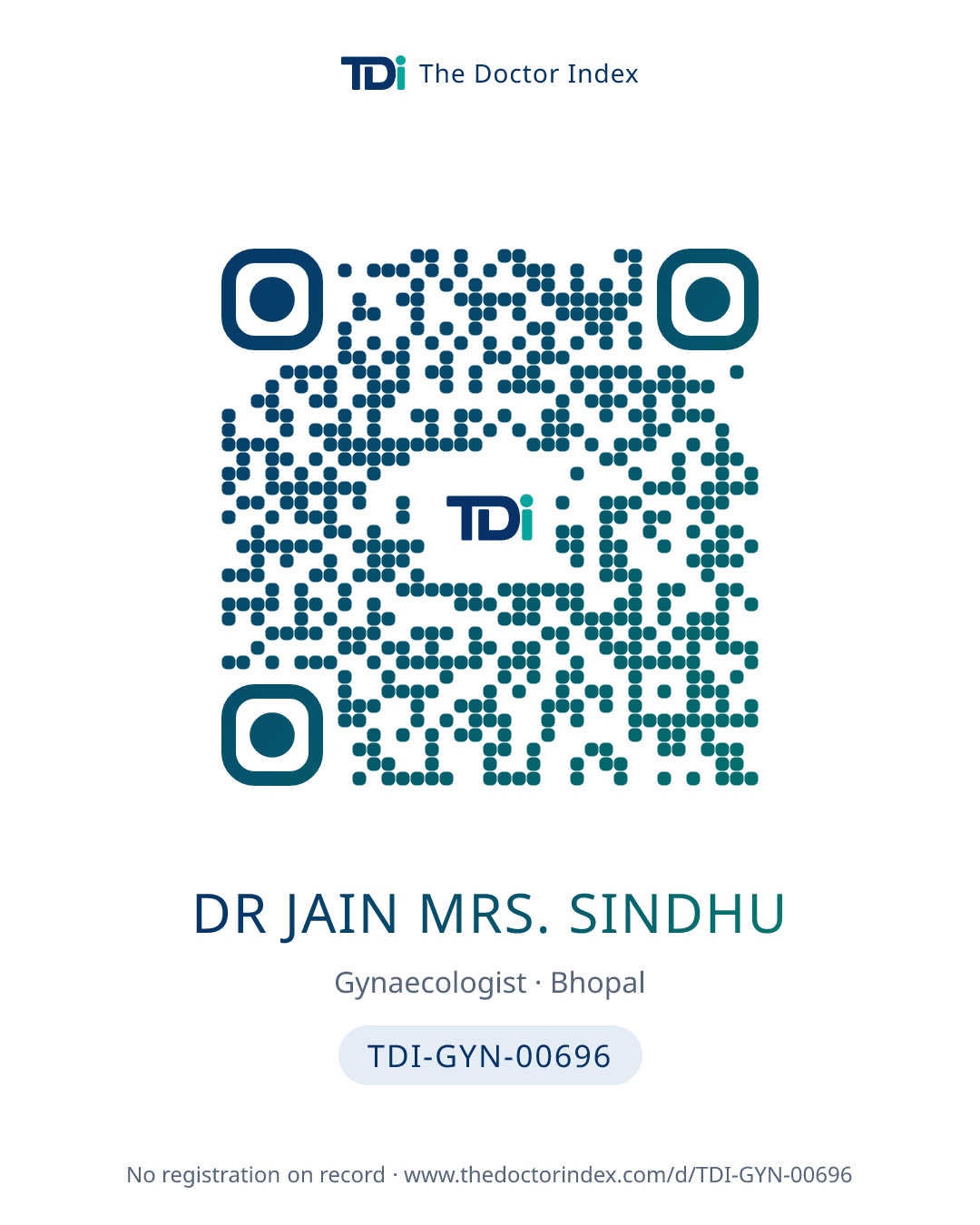 QR card for Dr Jain Mrs. Sindhu, TDI-GYN-00696