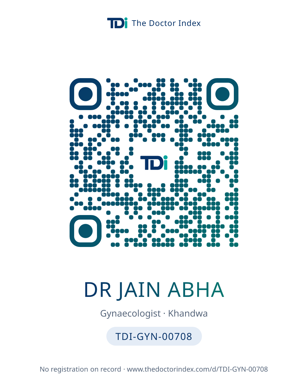QR card for Dr Jain Abha, TDI-GYN-00708