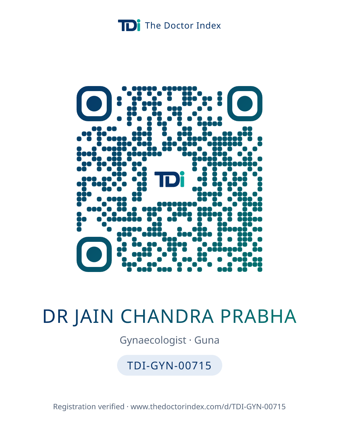 QR card for Dr Jain Chandra Prabha, TDI-GYN-00715