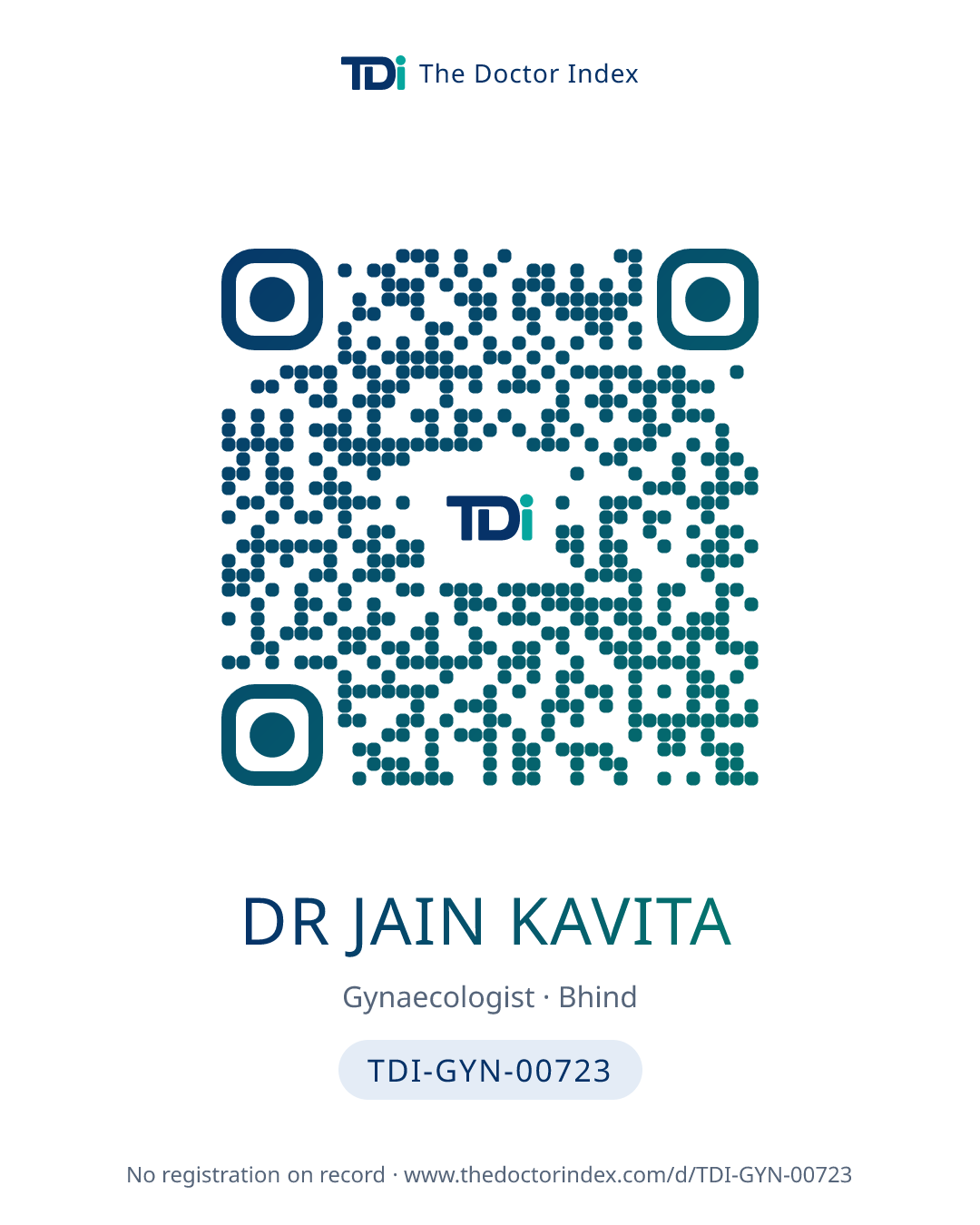 QR card for Dr Jain Kavita, TDI-GYN-00723