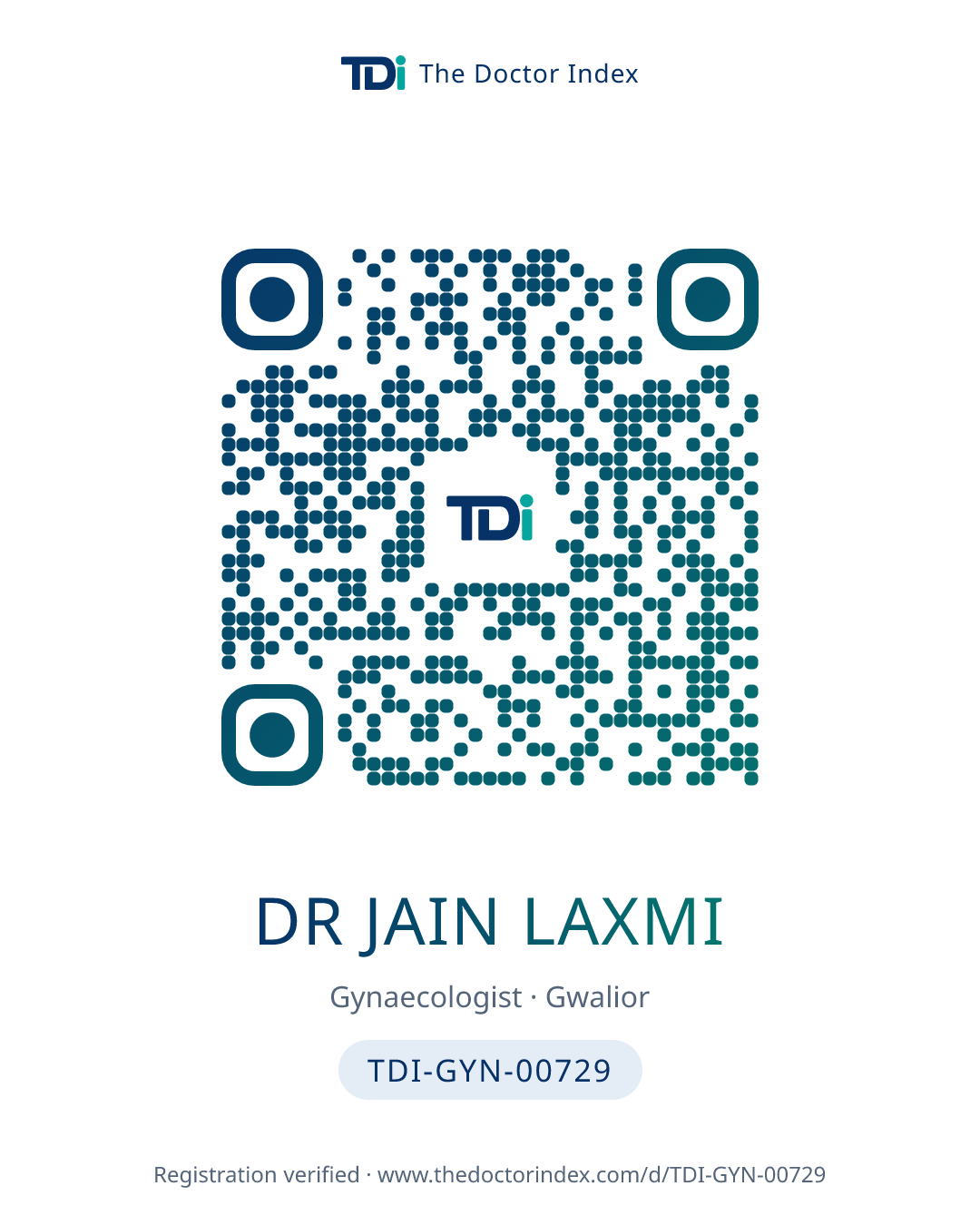QR card for Dr Jain Laxmi, TDI-GYN-00729