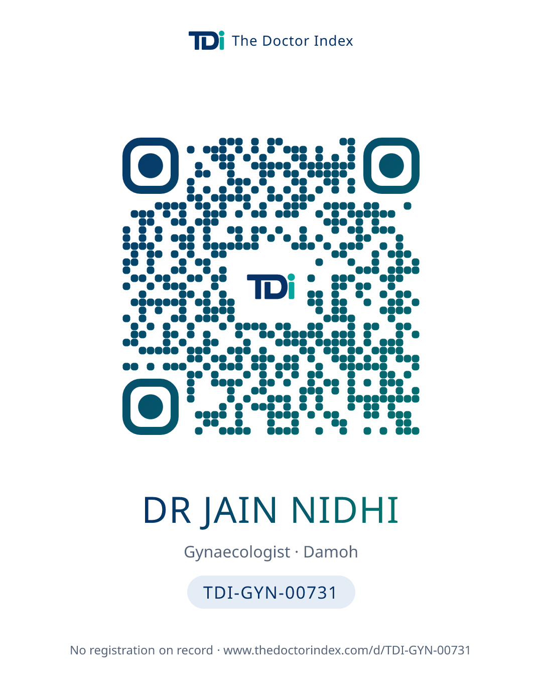 QR card for Dr Jain Nidhi, TDI-GYN-00731