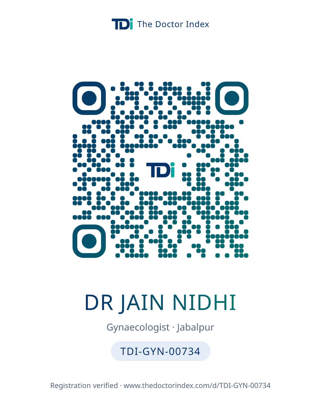 QR card for Dr Jain Nidhi, TDI-GYN-00734