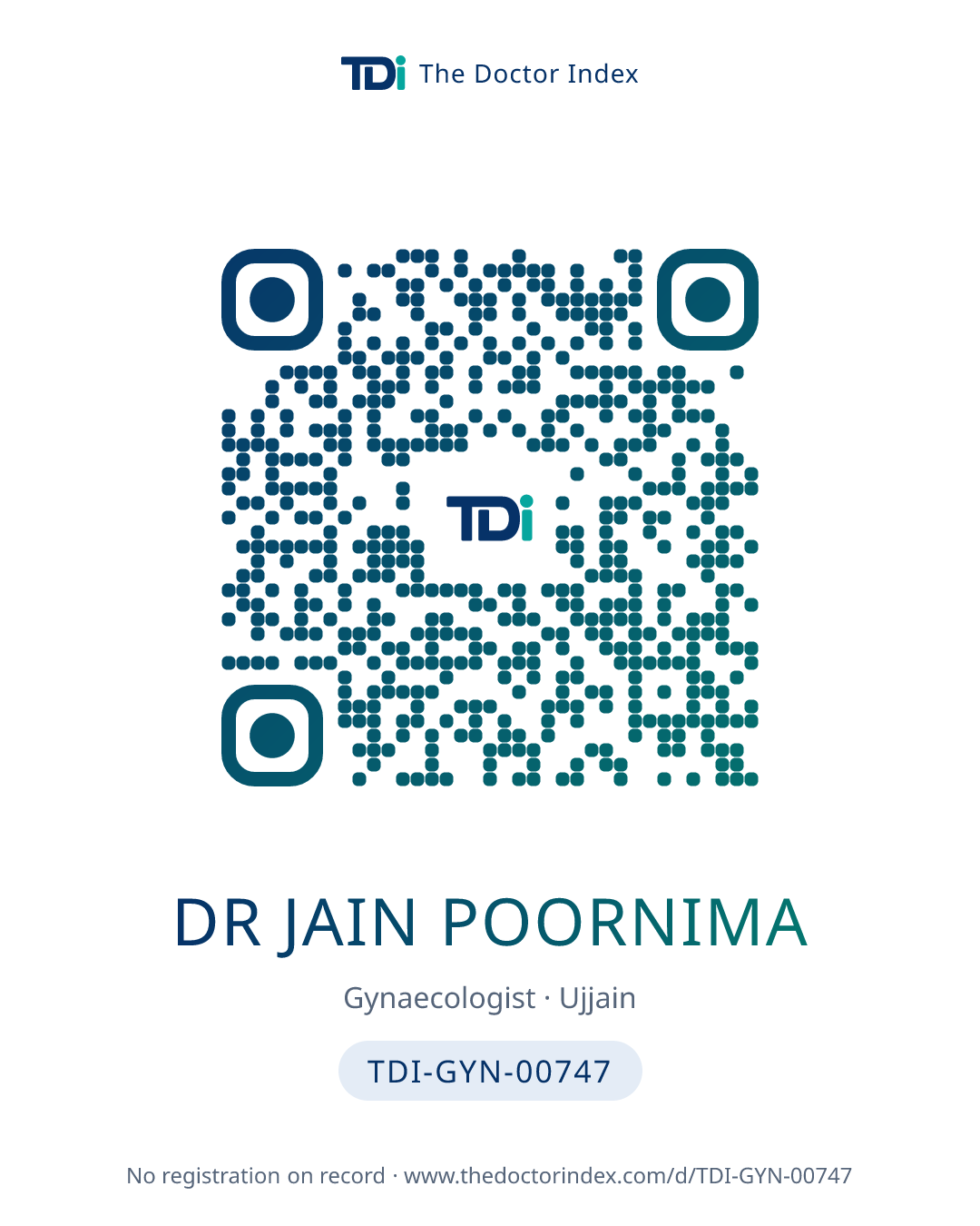 QR card for Dr Jain Poornima, TDI-GYN-00747