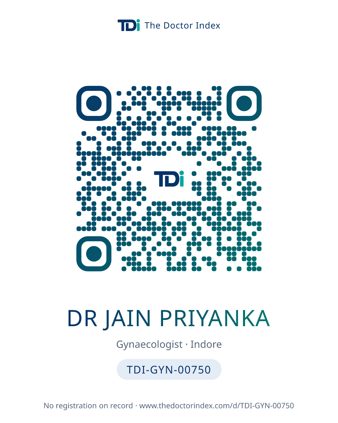 QR card for Dr Jain Priyanka, TDI-GYN-00750