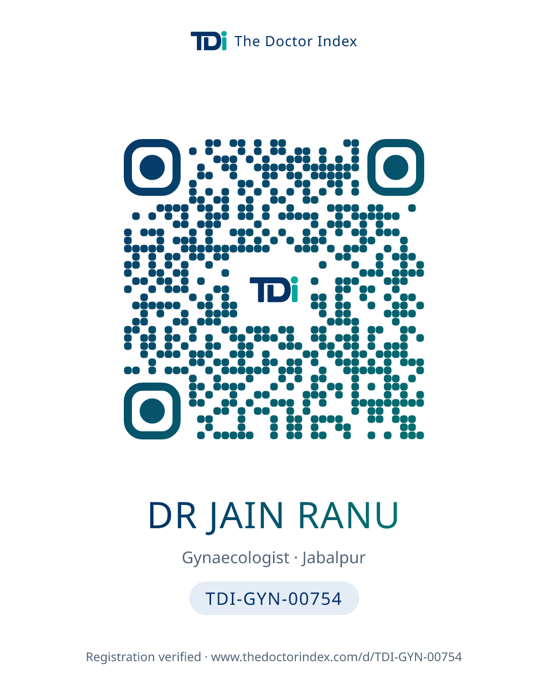 QR card for Dr Jain Ranu, TDI-GYN-00754