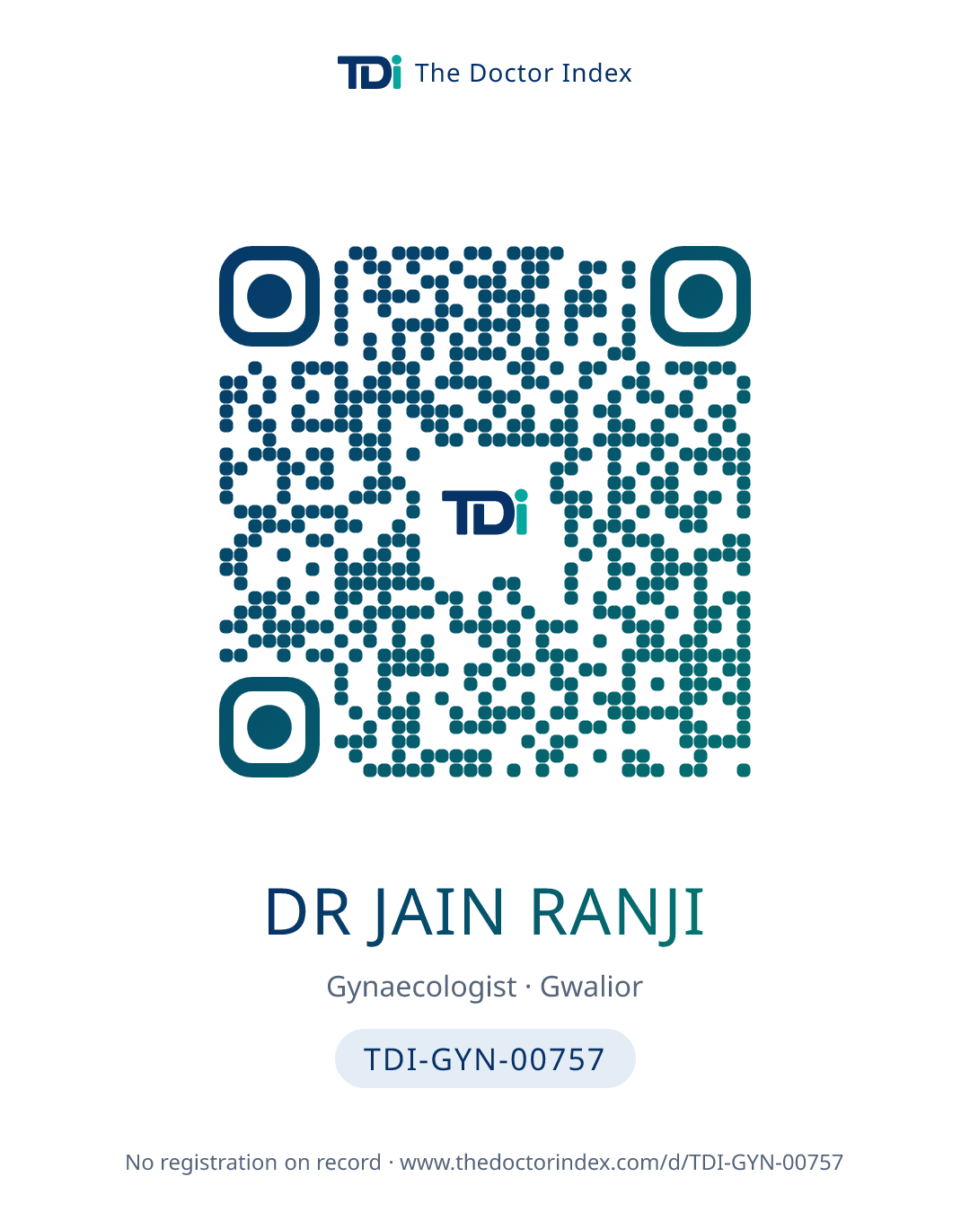 QR card for Dr Jain Ranji, TDI-GYN-00757