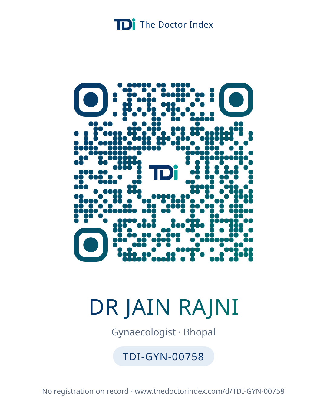 QR card for Dr Jain Rajni, TDI-GYN-00758