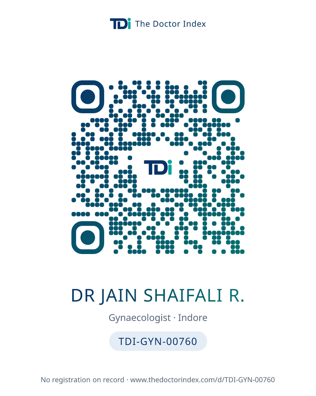 QR card for Dr Jain Shaifali R., TDI-GYN-00760