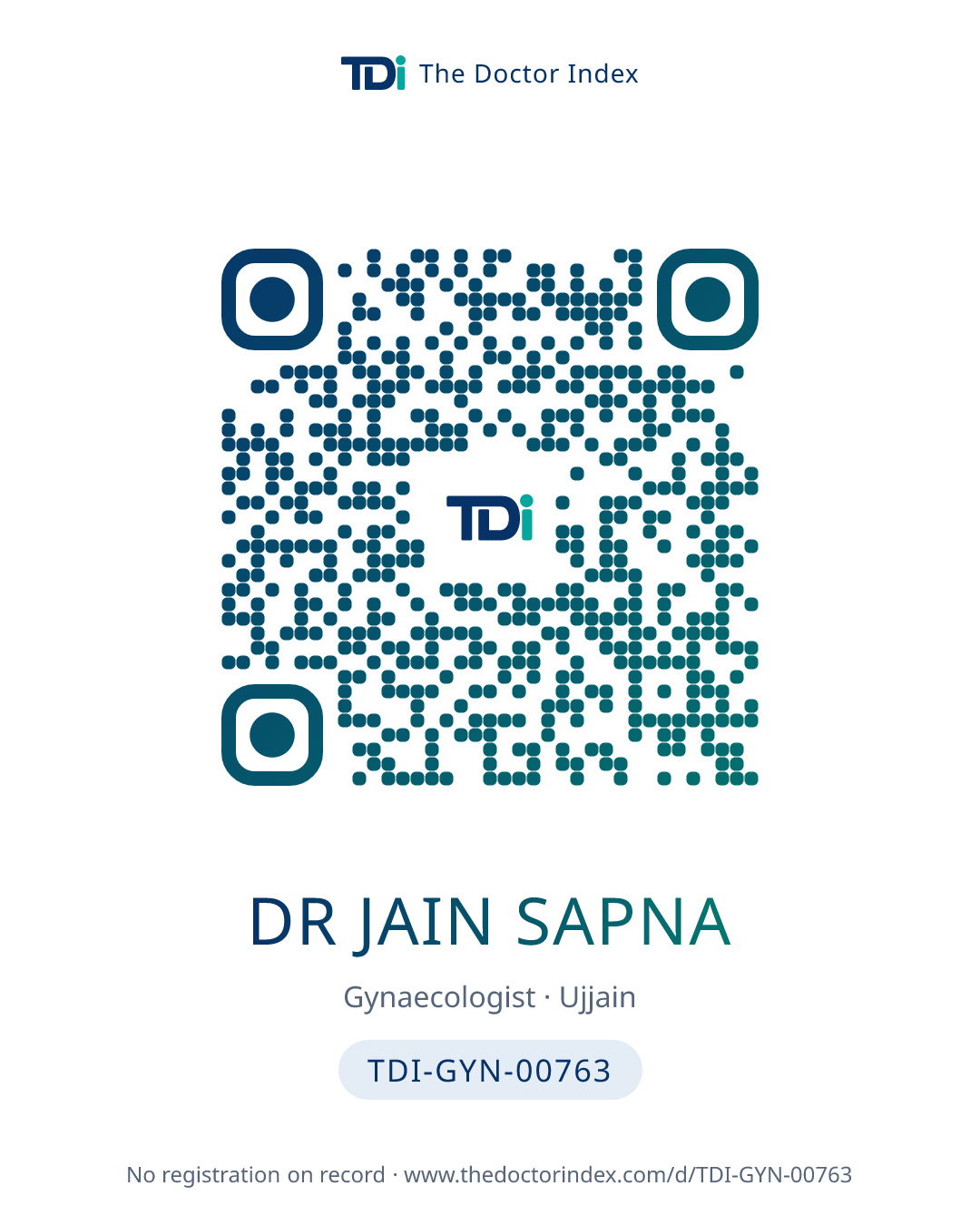 QR card for Dr Jain Sapna, TDI-GYN-00763