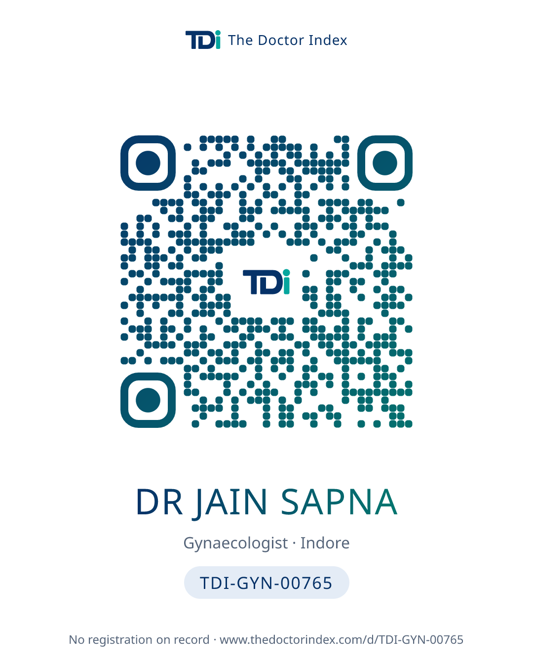 QR card for Dr Jain Sapna, TDI-GYN-00765