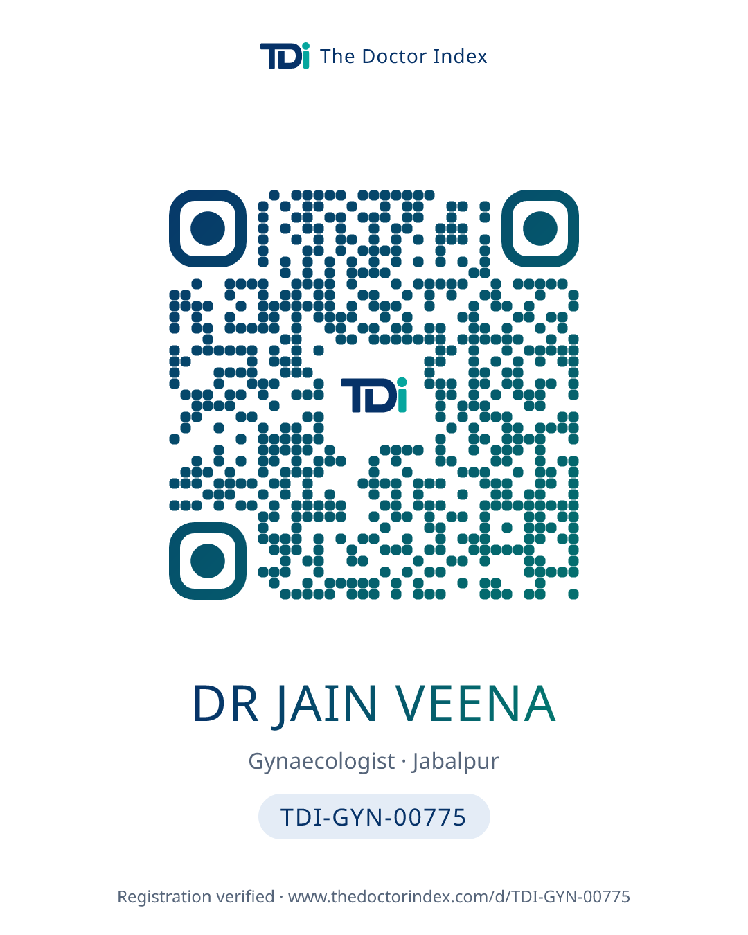 QR card for Dr Jain Veena, TDI-GYN-00775