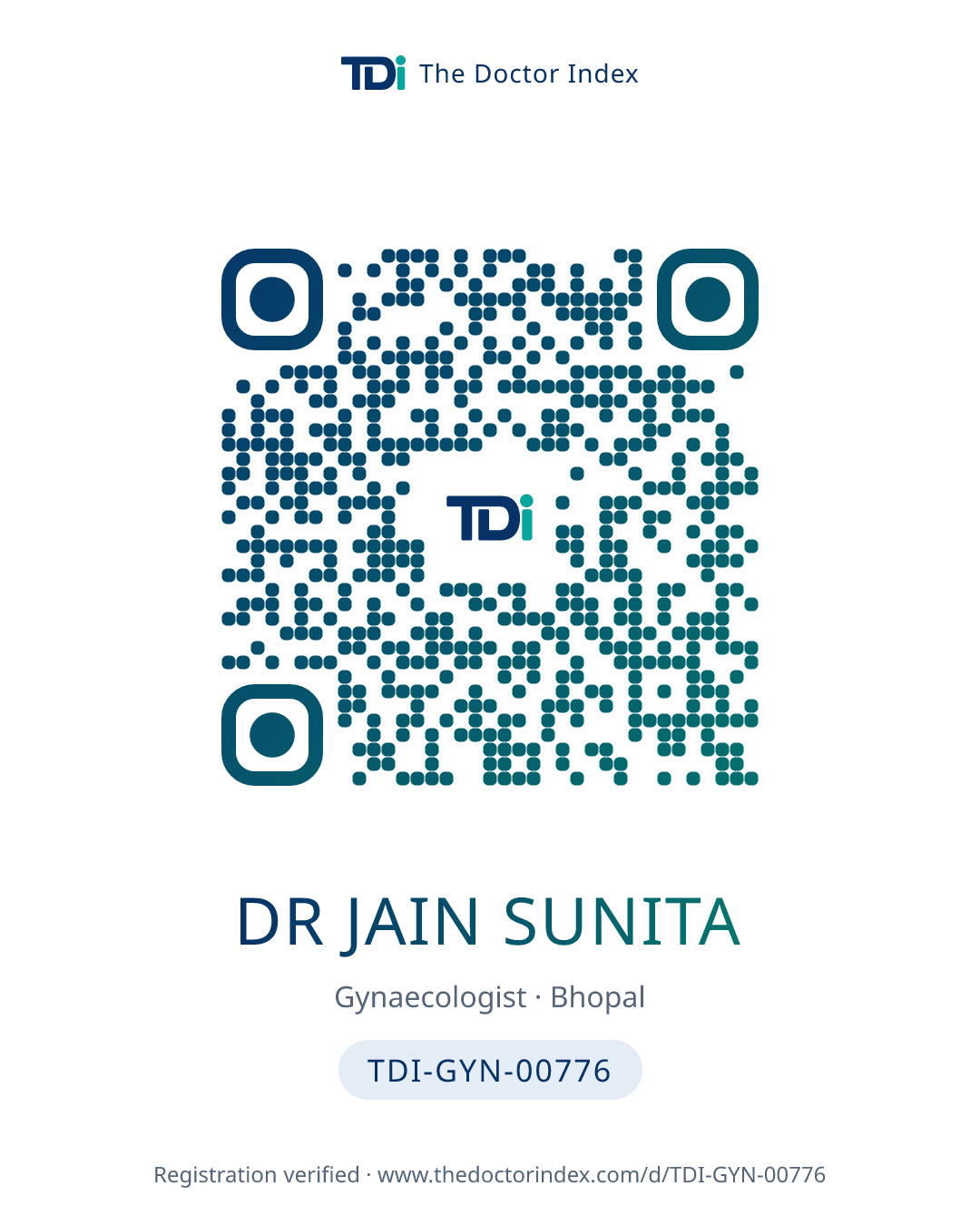 QR card for Dr Jain Sunita, TDI-GYN-00776