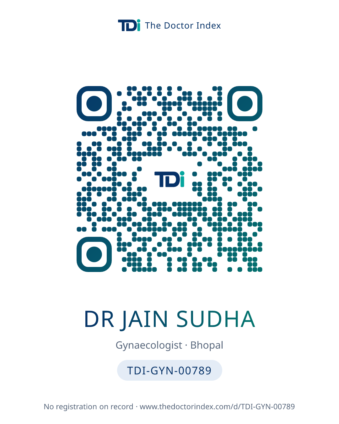 QR card for Dr Jain Sudha, TDI-GYN-00789