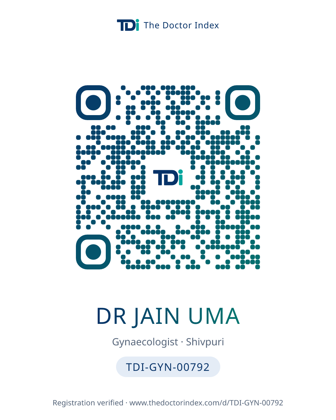 QR card for Dr Jain Uma, TDI-GYN-00792
