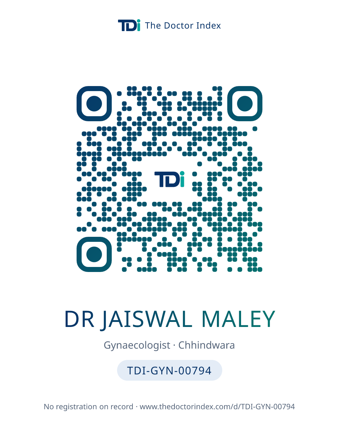 QR card for Dr Jaiswal Maley, TDI-GYN-00794