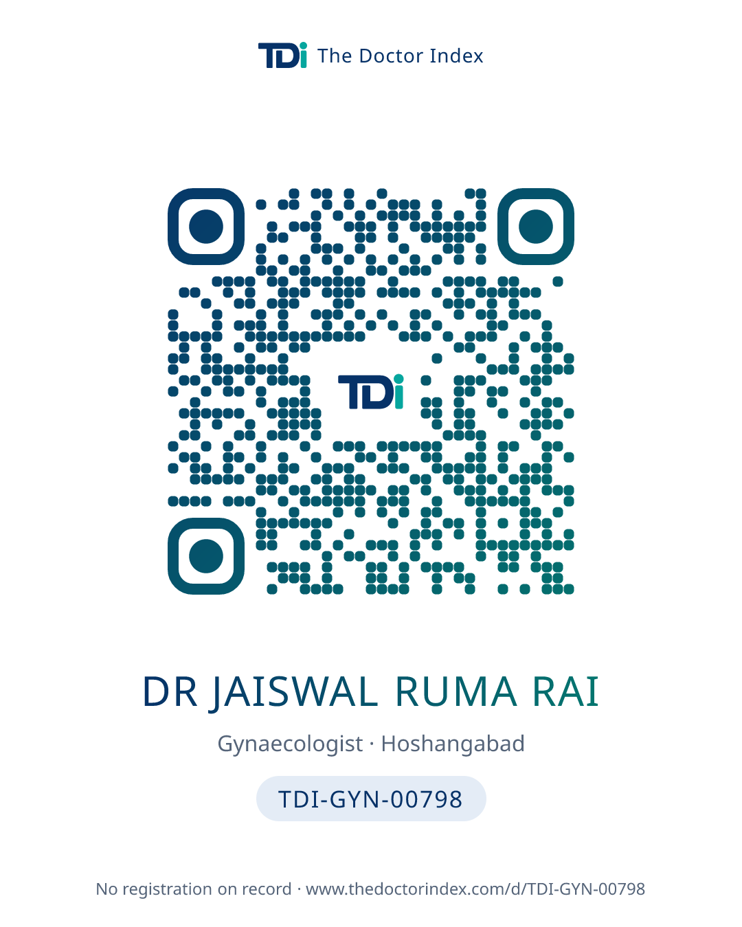 QR card for Dr Jaiswal Ruma Rai, TDI-GYN-00798