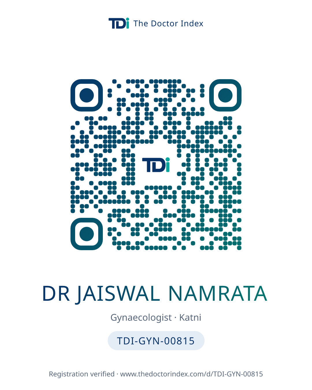 QR card for Dr Jaiswal Namrata, TDI-GYN-00815