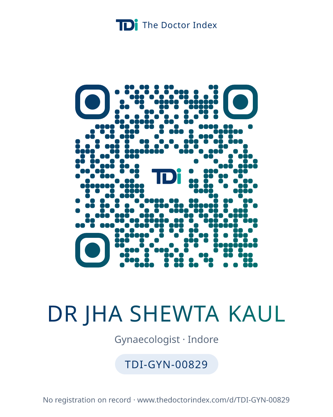 QR card for Dr Jha Shewta Kaul, TDI-GYN-00829