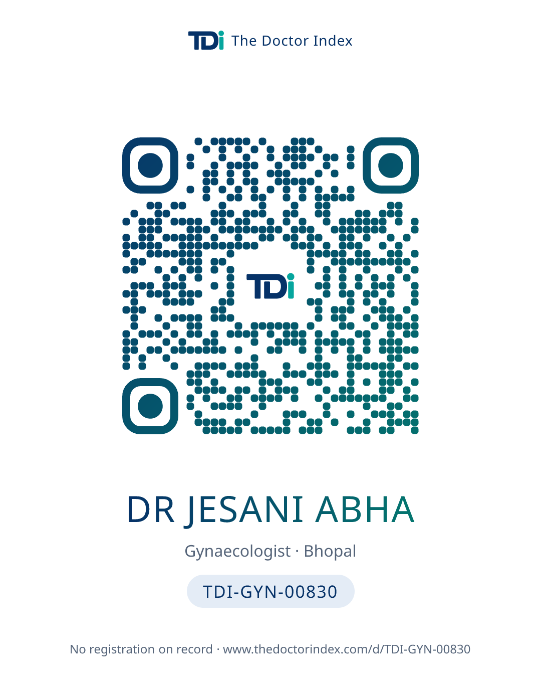 QR card for Dr Jesani Abha, TDI-GYN-00830