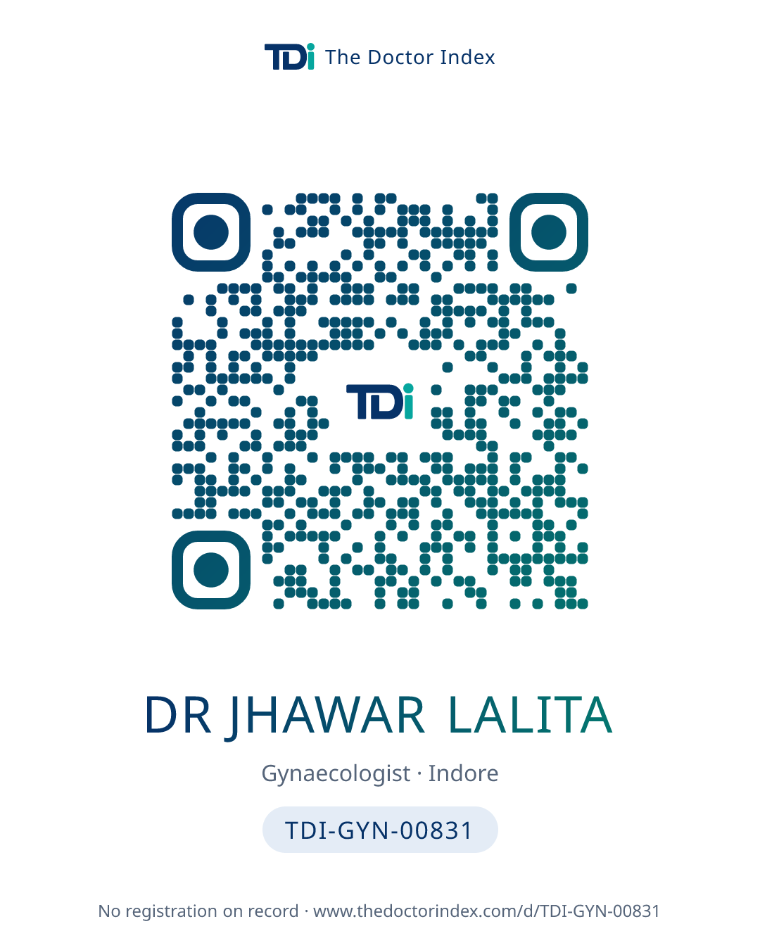 QR card for Dr Jhawar Lalita, TDI-GYN-00831