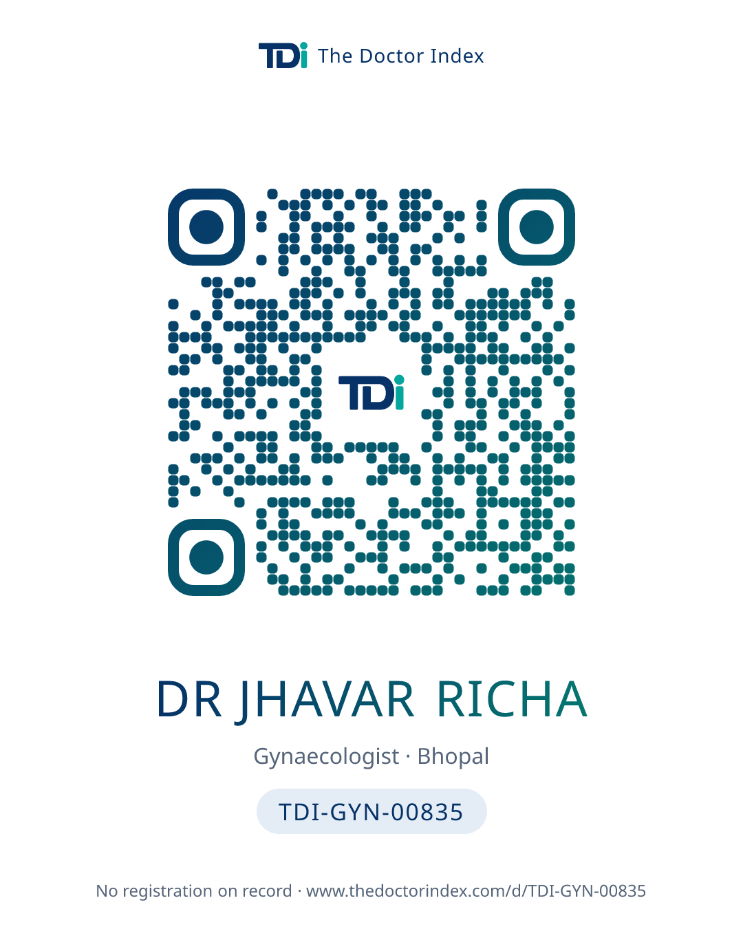 QR card for Dr Jhavar Richa, TDI-GYN-00835