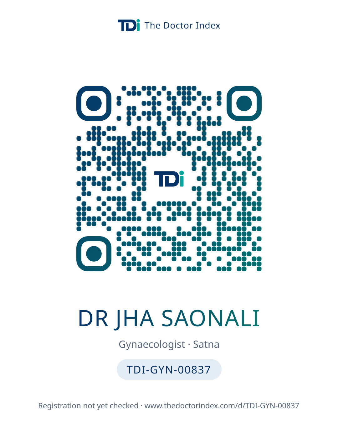 QR card for Dr Jha Saonali, TDI-GYN-00837