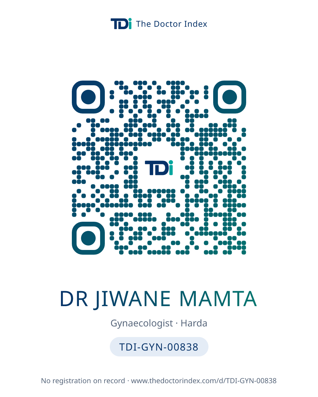 QR card for Dr Jiwane Mamta, TDI-GYN-00838