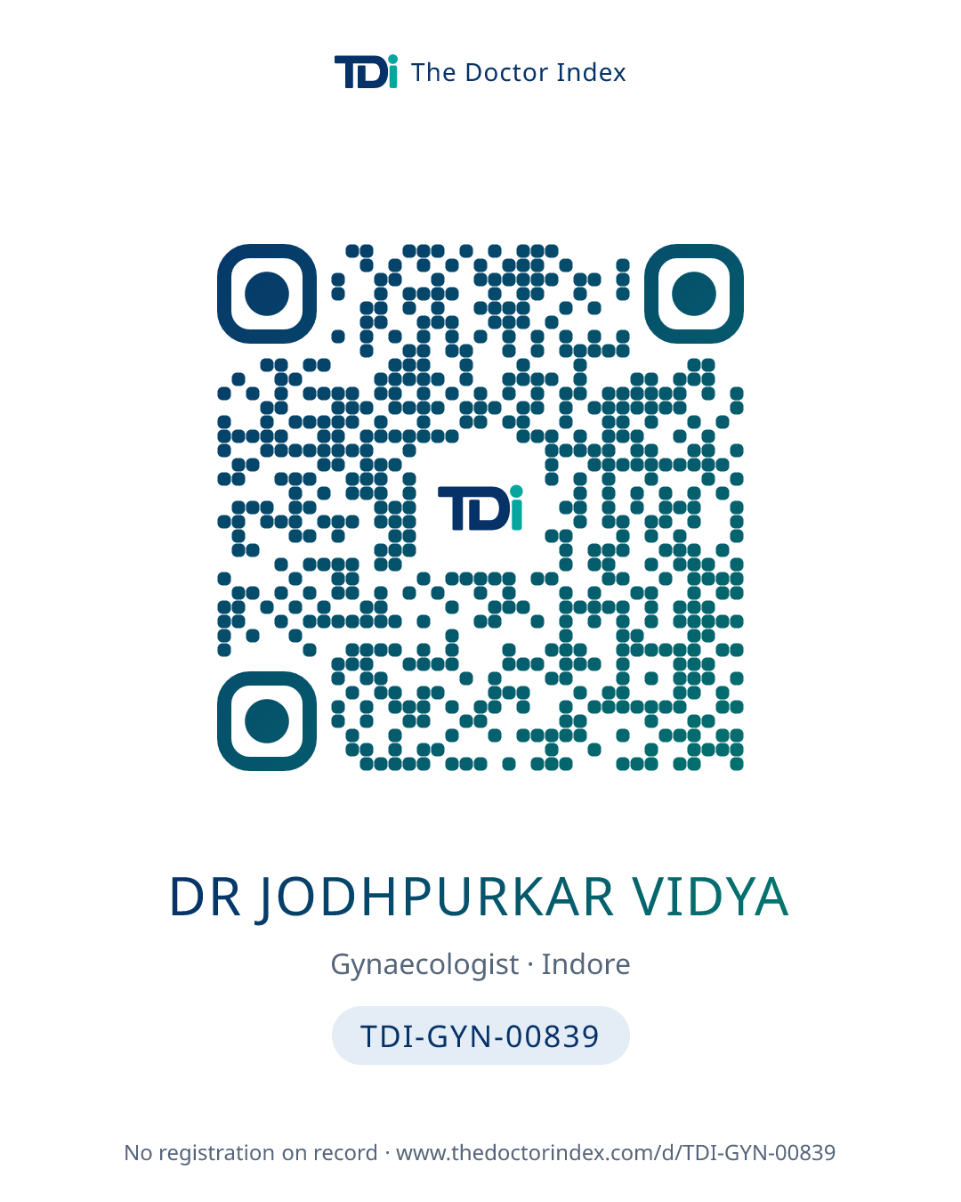QR card for Dr Jodhpurkar Vidya, TDI-GYN-00839