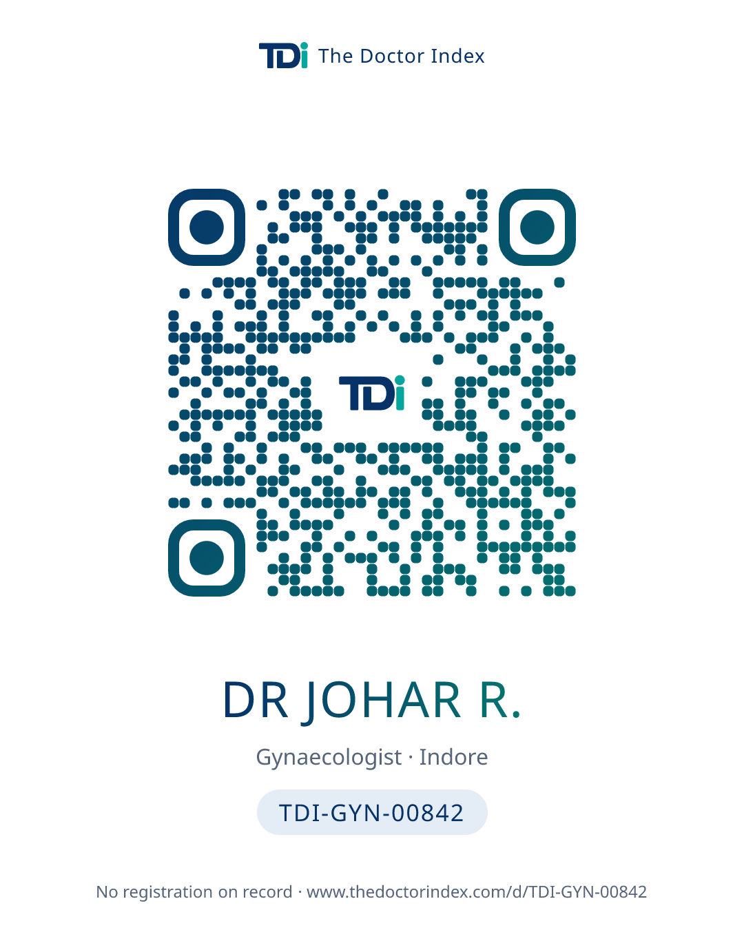 QR card for Dr Johar R., TDI-GYN-00842