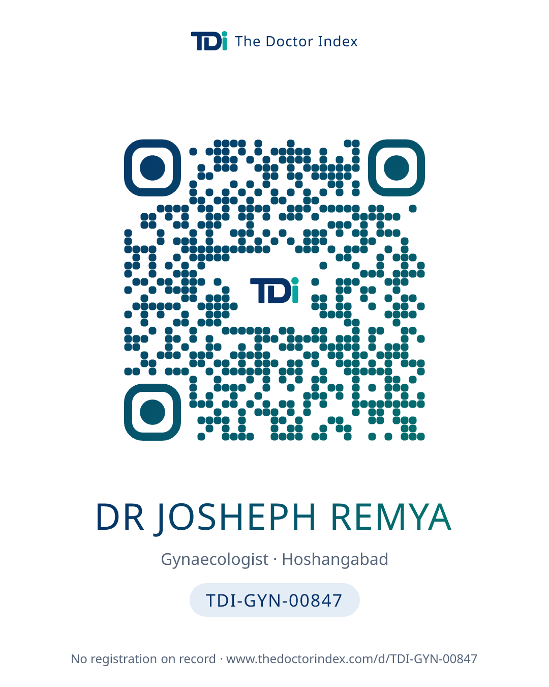 QR card for Dr Josheph Remya, TDI-GYN-00847