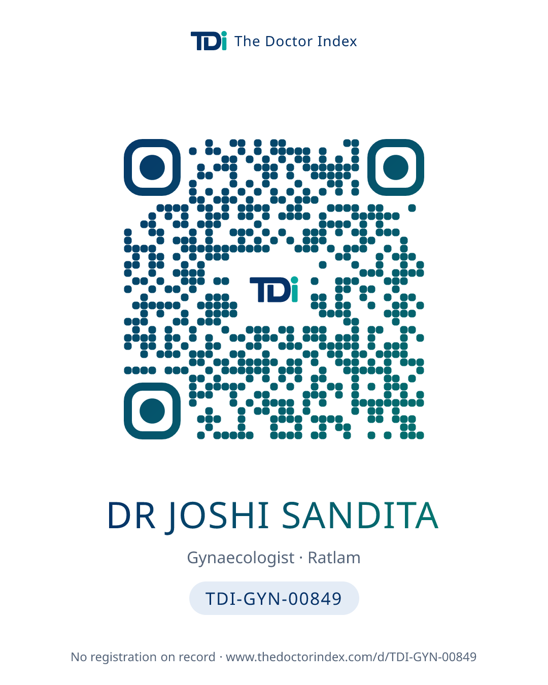 QR card for Dr Joshi Sandita, TDI-GYN-00849