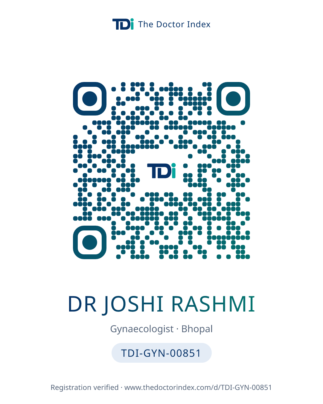 QR card for Dr Joshi Rashmi, TDI-GYN-00851