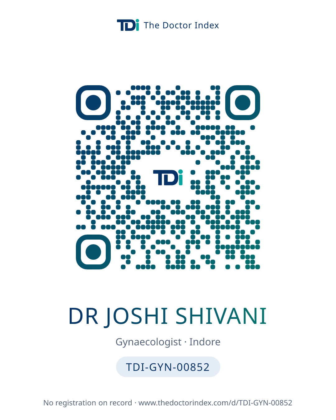 QR card for Dr Joshi Shivani, TDI-GYN-00852